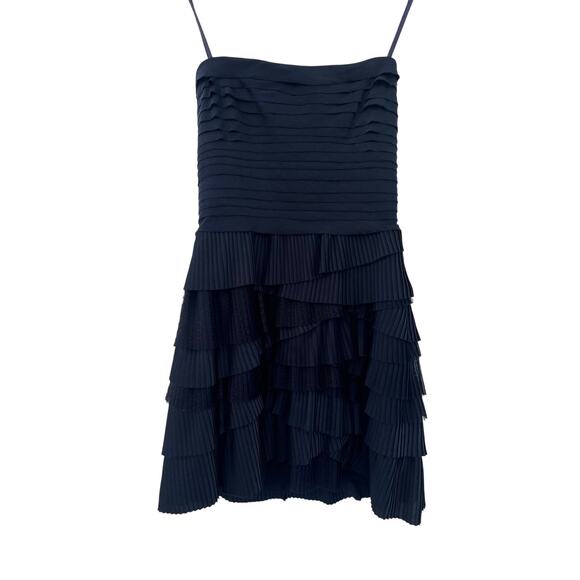 BCBG Maxazria Strapless Tiered Ruffle Mini Dress Womens Size 2 Navy Blue Hoco - Picture 3 of 16